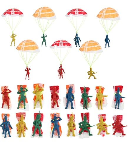 Vaguelly 10 Parachutes Jouets - Figurines Parachutistes à Lancer - Jeu Extérieur Enfants - Cadeau Anniversaire