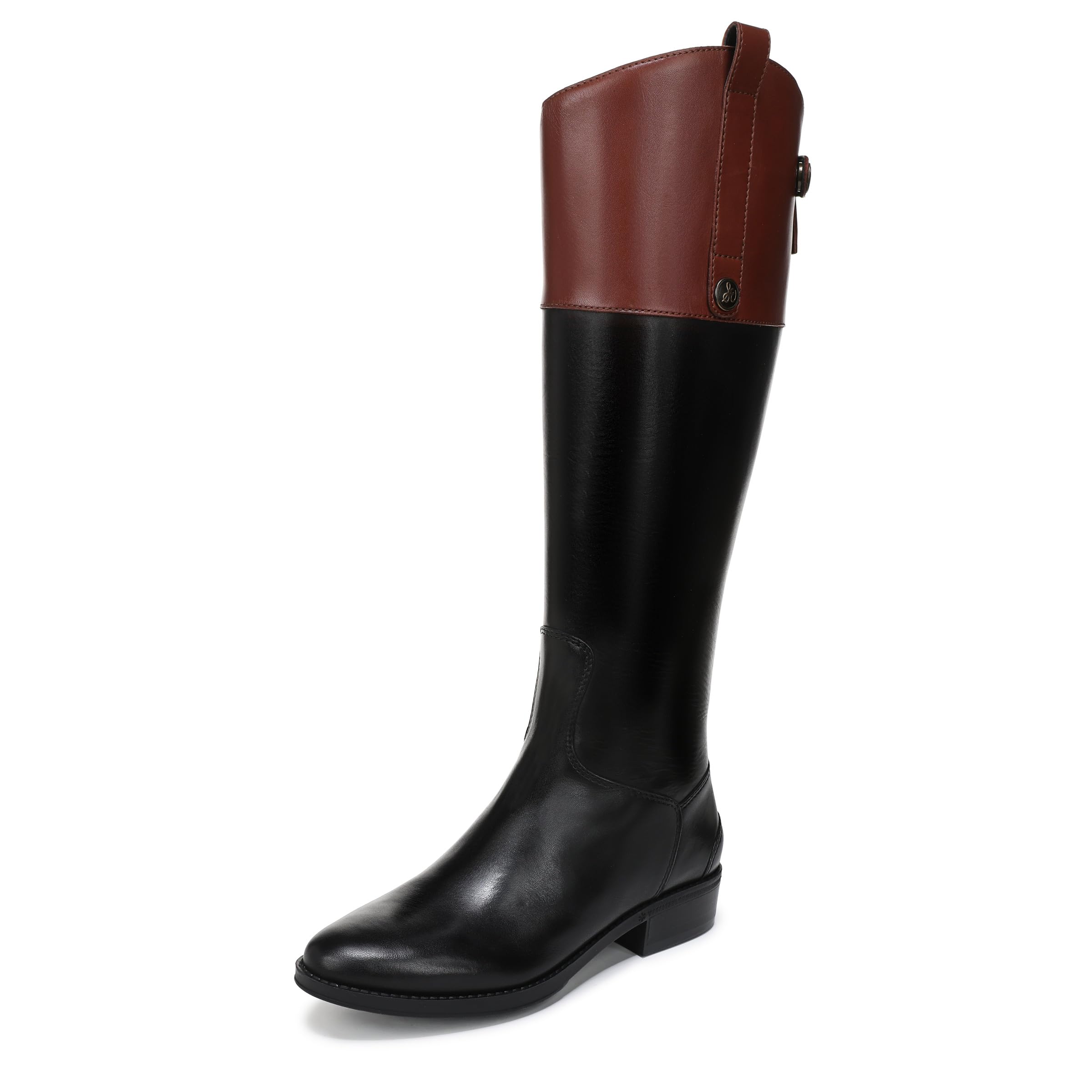 Sam Edelman Women’s Penny Equestrian Boot Black/Stable Brown Wide Calf