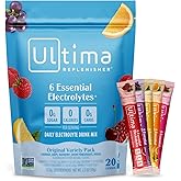 Ultima Replenisher Daily Electrolyte Powder – Original Variety Pack, 20 Stickpacks – Zero Sugar Hydration Packets with 6 Electrolytes and Minerals – Sugar Free, Plant Based & Keto Friendly Drink Mix