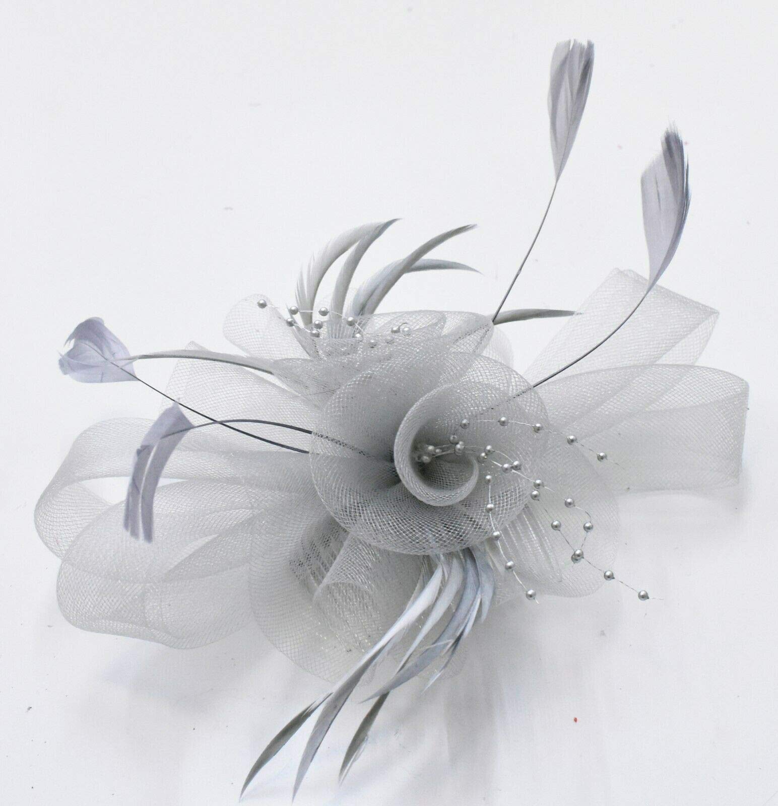 Butterfly Black Feather Wedding Ascot Fascinator on Comb Hat Hair Accessories (Silver Grey)