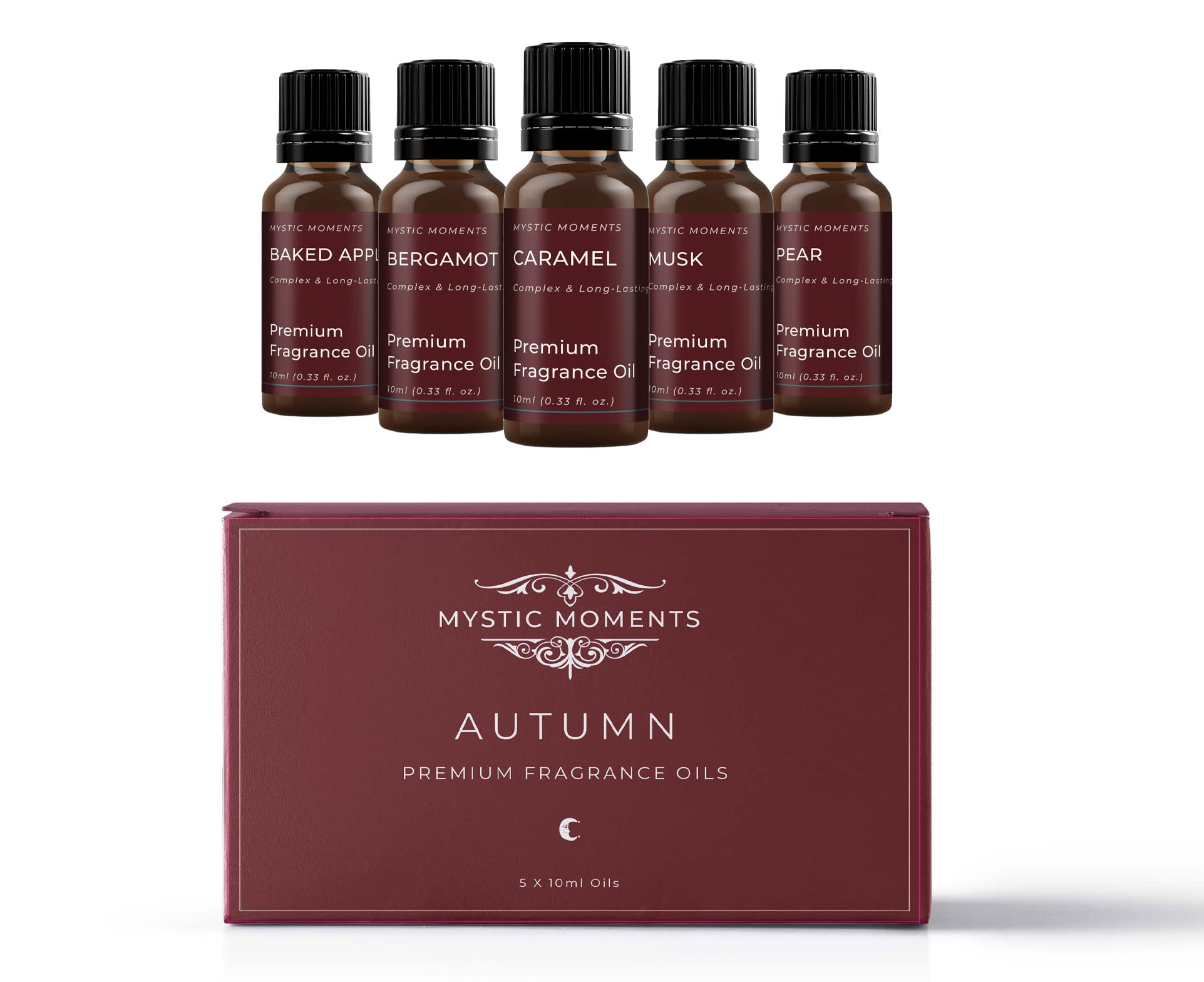 Mystic Moments | Autumn Fragrant Oil Gift Starter Pack 5x10ml | 5 Seasonal Scents for Crafting & Home Aroma | Baked Apple, Bergamot, Caramel, Musk, Pear