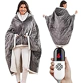 Klaggie Heated Shawl Wraps for Women, Wearable Heated Throw Blanket, Electric Heated Wrap Poncho with Pockets,6 Heating Levels 4 Hours Auto-Off, Overheat Protection Machine Washable, 50”x64”, Grey