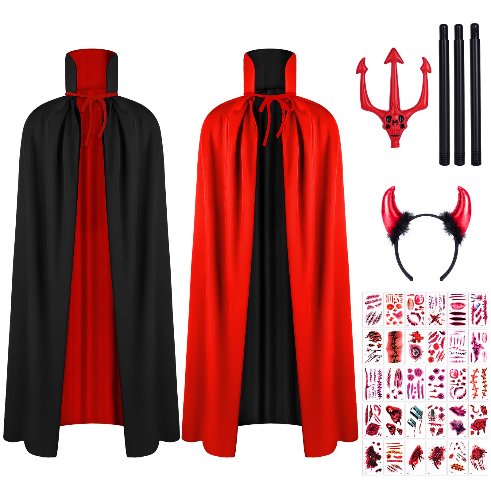 AOOWU Kids Vampire Cloak Set, Reversible Black and Red Cape with Collar Kids Vampire Cloak Halloween Accessories Unisex Vampire Cape Witch Cloak Set for World Book Day Christmas Carnival Cosplay(B)