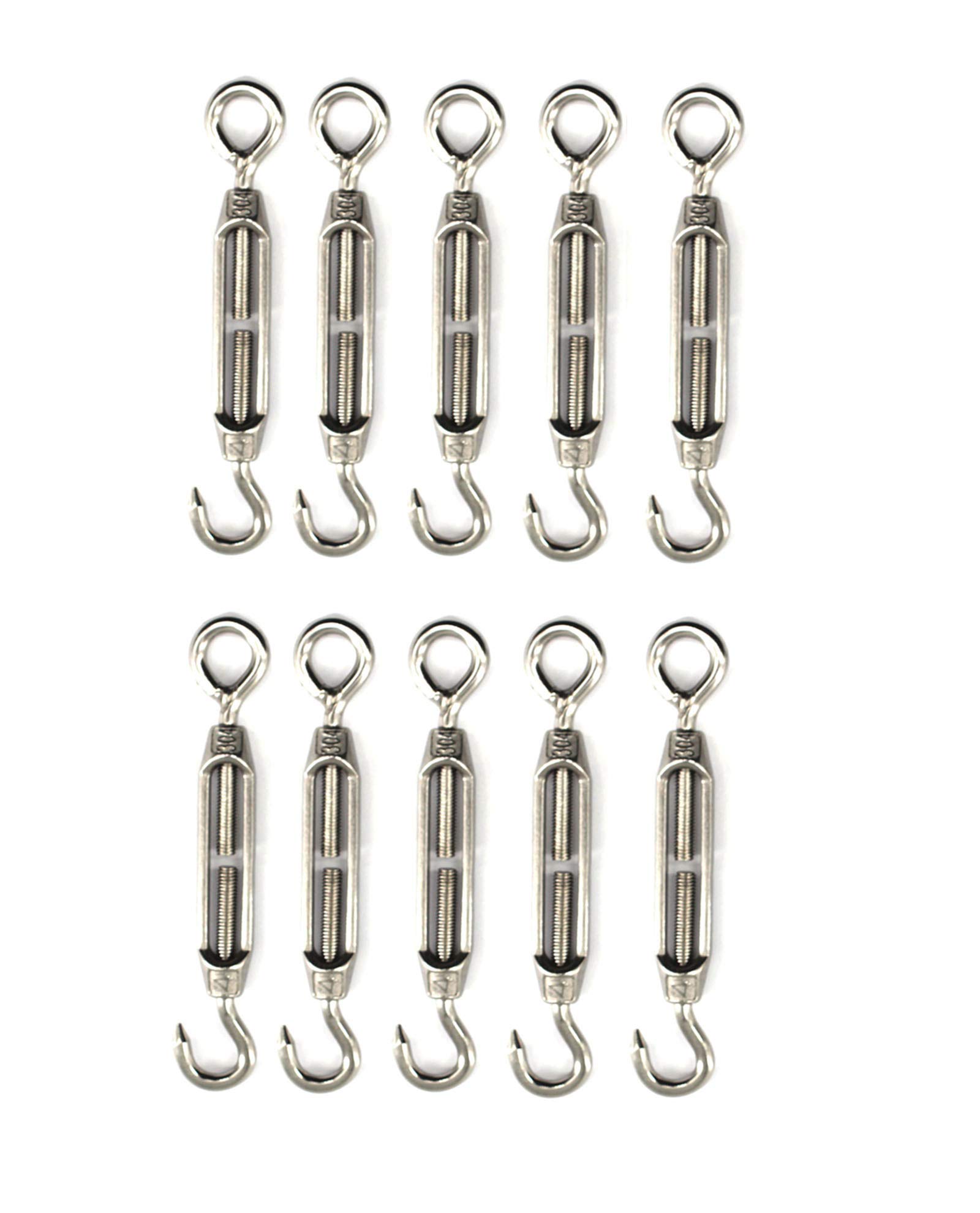 Turnbuckle wire tensioner Faspiroty M4 10 pack 304 stainless steel adjustable hook&eye set heavy duty