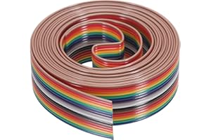MECCANIXITY 1 Pcs 16 Pin Flat Rainbow Ribbon Cable 6.6 Ft 1.27mm Pitch Breadboard Jumper Wires for Electronic Projects