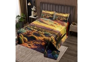 Erosebridal Desert Landscape Quilt Set, Cactus Plants Bedspread Set King Size, Sunset Cartoon Coverlet Set, Wild Rustic Bedro