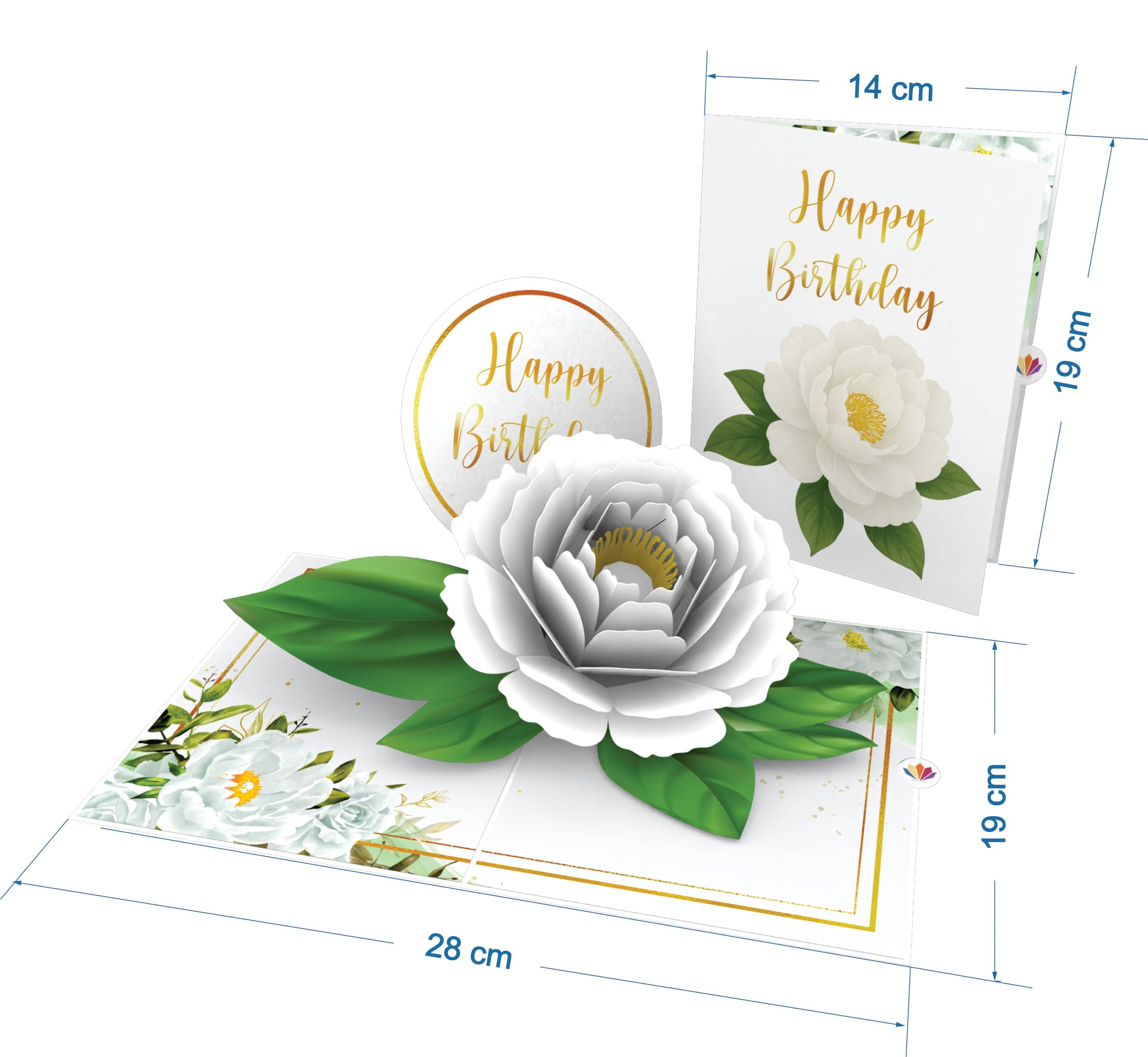 LIMAH® Happy Birthday Pop-up 3D Geburtstagskarte zum Geburtstag für Frau, Freundin, Oma - kombinierbar mit einem Gutschein, Geschenk, oder Blumenstrauß - Motiv. Weiße Blumen mit grüner Deko 4
