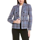 Jones New York Womens Plaid Tweed Faux Double Breasted Jacket