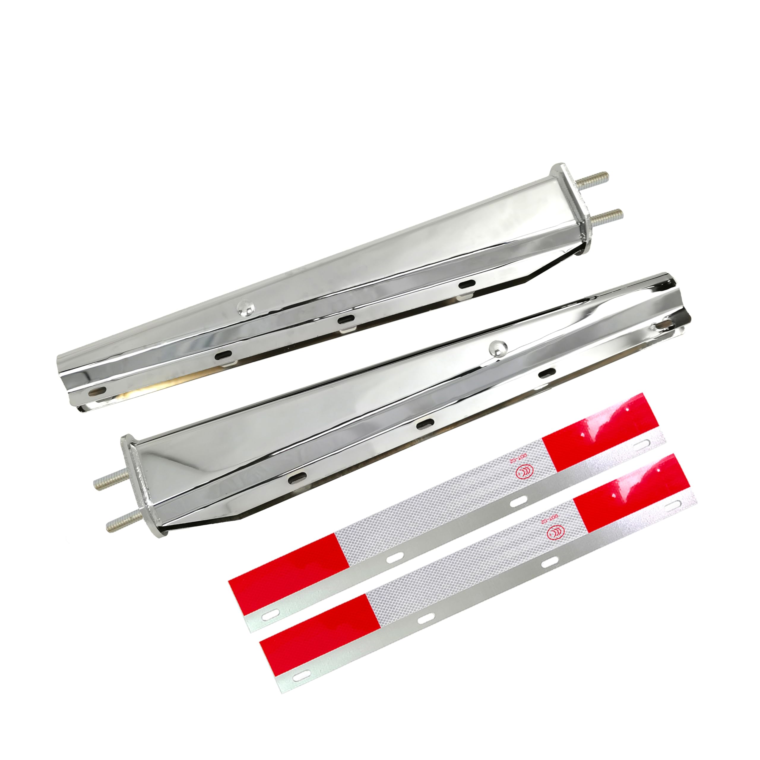 Photo 1 of GaeaAuto Chrome Straight Spring Loaded Mud Flap Hanger Set 2.5" Bolt Spacing 30" Length with Aluminum Reflective Tapes fit for Semi Trucks, 2 pcs