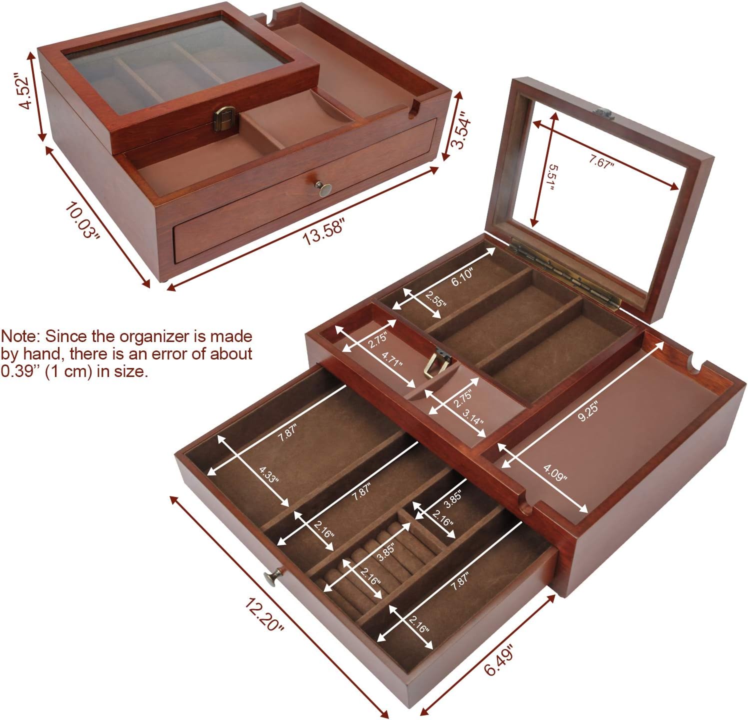 Homde Dresser Valet Organizer Wood Mens Storage Box with Large Smartphone Charging Station for Watches, Sunglasses, Jewelry and Accessories: Home Improvement