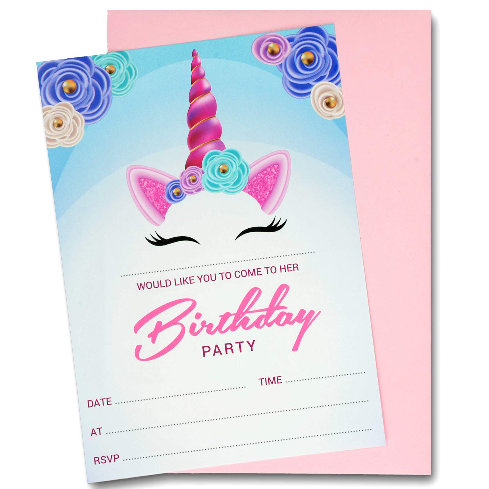 DRAAK Unicorn Birthday Party Invitations Invites 10x Pack, Girls Unicorn Party (10 Pack)