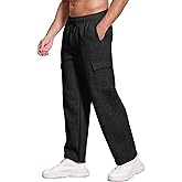 Deyeek Mens Fleece Cargo Sweatpants Open Bottom Sweat Pants for Men Loose Fit Joggers Sweatpants Lounge Pants with Pockets