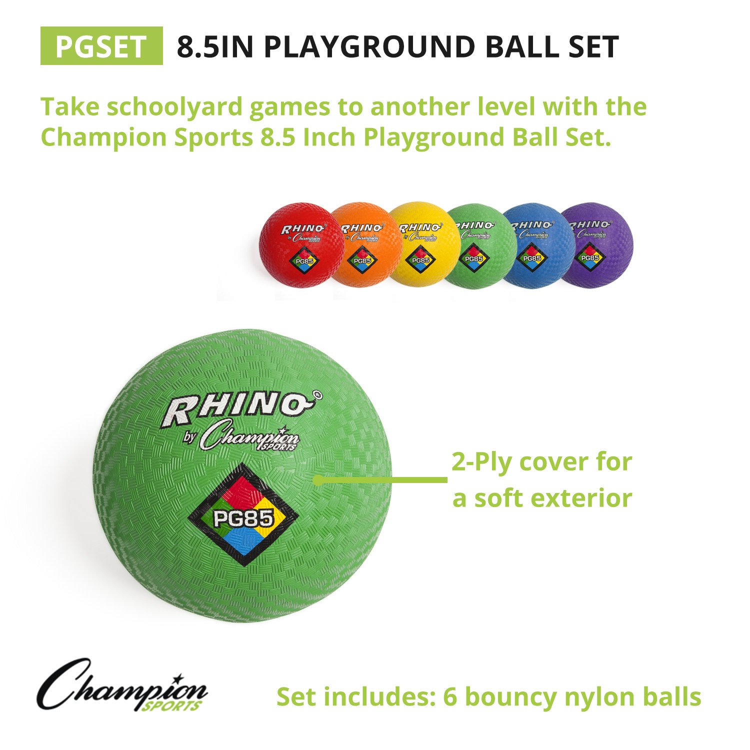 Champion Sports Playground Balls – Single Balls & Sets, Multiple Colors, Durable Nylon-Wound Construction for Kickball & Indoor/Outdoor Play