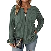 VISLILY Womens-Plus-Size-Long-Sleeve-Tops Quarter Zip Pullover Lightweight Knit Sweaters Casual Shirts Trendy Blouses Tunics