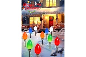 EXF 10 Pack Large C9 Christmas Decorations Outdoor Waterproof, Solar C9 Christmas Lights Outdoor with 2 Modes, Solar Pathway Lights for Outside Party Yard Lawn Patio Walkway Xmas Decoration (Multicolor)