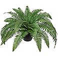 Artificial Fern Potted Plant 35 Leaves for Outdoors & Indoor Faux Boston Fake Fern Bush Plant in Pot 23.6inch for Patio Garden Farmhouse Windowsill Entrance Porch Office Living Room Home Decor
