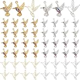 WADORN 48Pcs Small Hummingbird Charms, 6 Styles Alloy Mini Colorful Rhinestone Hummingbird Charms Tiny Crystal Bird Pendant Bulk for DIY Keychain Necklace Earrings Bracelet Jewelry Making