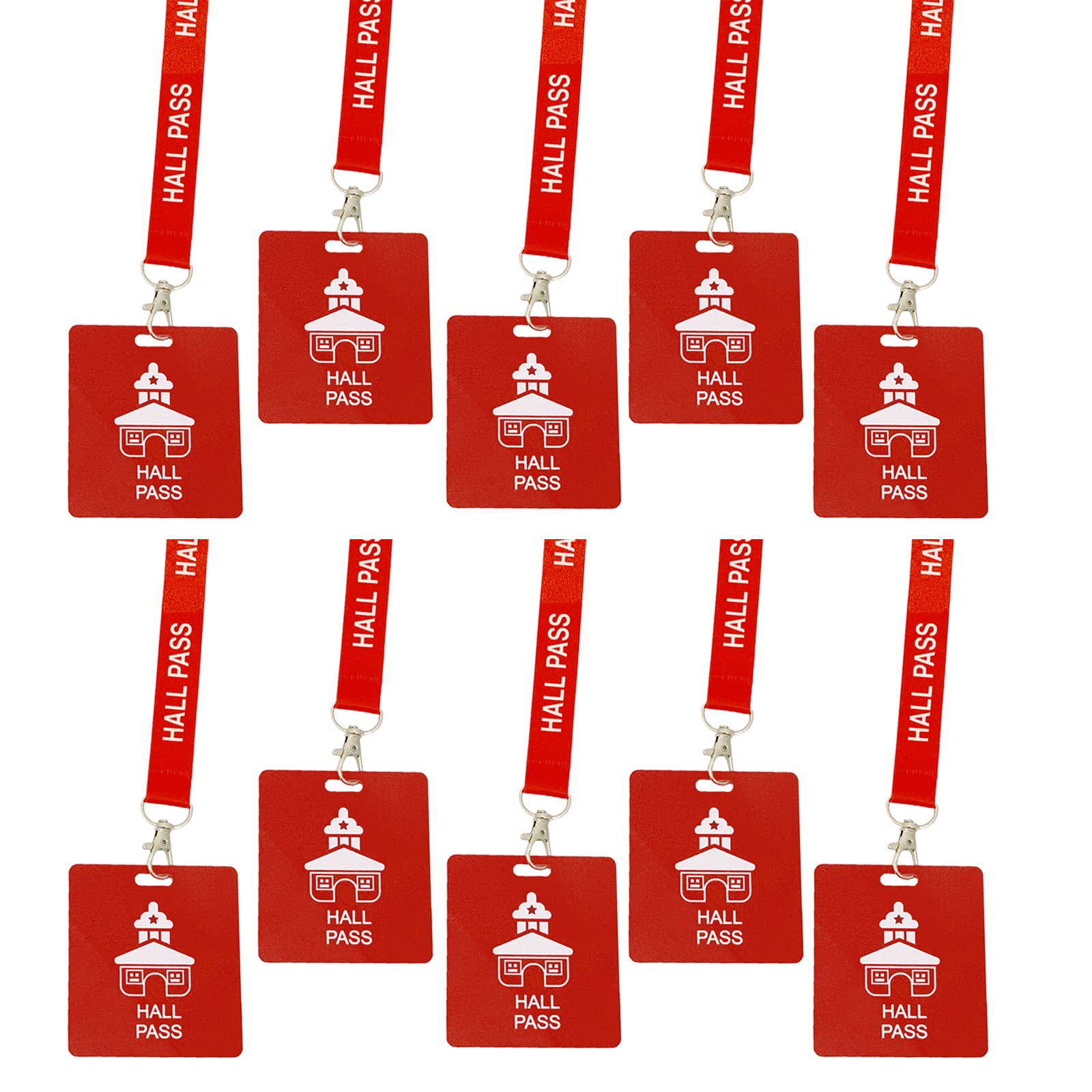 Hall Pass Lanyards with Large Card Passes, Unbreakable School Classroom Passes Set for Teacher Parents (10 X Hall Pass) (Red 10* Hall Pass)
