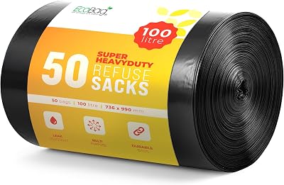 EcoBag 50 Pack Heavy Duty Refuse Sacks 100 L 35 Micron Recyclable Leak Resistant