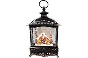 Gerson International Lighted 12 Inch Christmas Water Lantern Snow Globe with Swirling Glitter- Gingerbread House