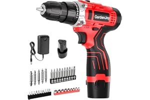 GARDENJOY Drill Set 12V Cordless Electric Drill Driver Set,Powerful Lightweight Portable Rechargeable Screwdriver Accessories,2 Batteries 2-Speed 24+1 Position Wood/Wall Drilling Screw Driving women DIY Tool