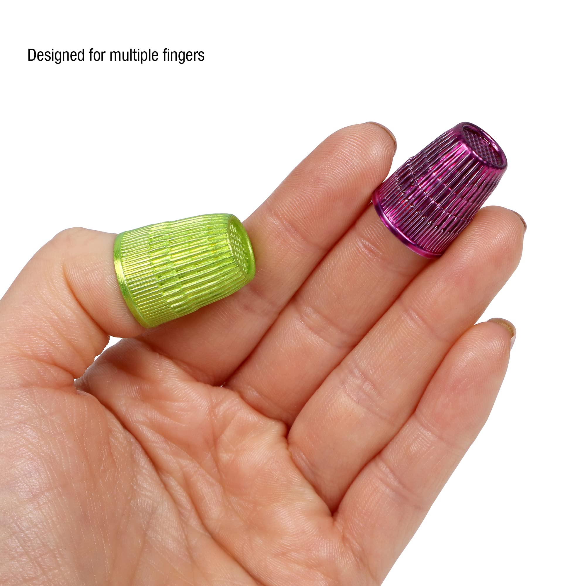 SINGER Slip Stop Thimbles, Size Small and Medium, Metallic Pink and Green - Set of 2