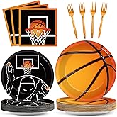 200 Pieces Basketball Party Supplies Basketball Paper Plates Napkins Sports Theme Cake Dessert Tableware Set Table Decoration for Teenagers Kids Boys Birthday Team Party Supplies Decor 50 Guests