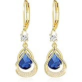 Easter Basket Stuffers - Dangle Trendy Leverback Birthstone Earrings 14K Sliver/Gold/Rose Gold Plated Teardrop Dangle Earrings Fine Jewelry Birthday Christmas Gifts for Women