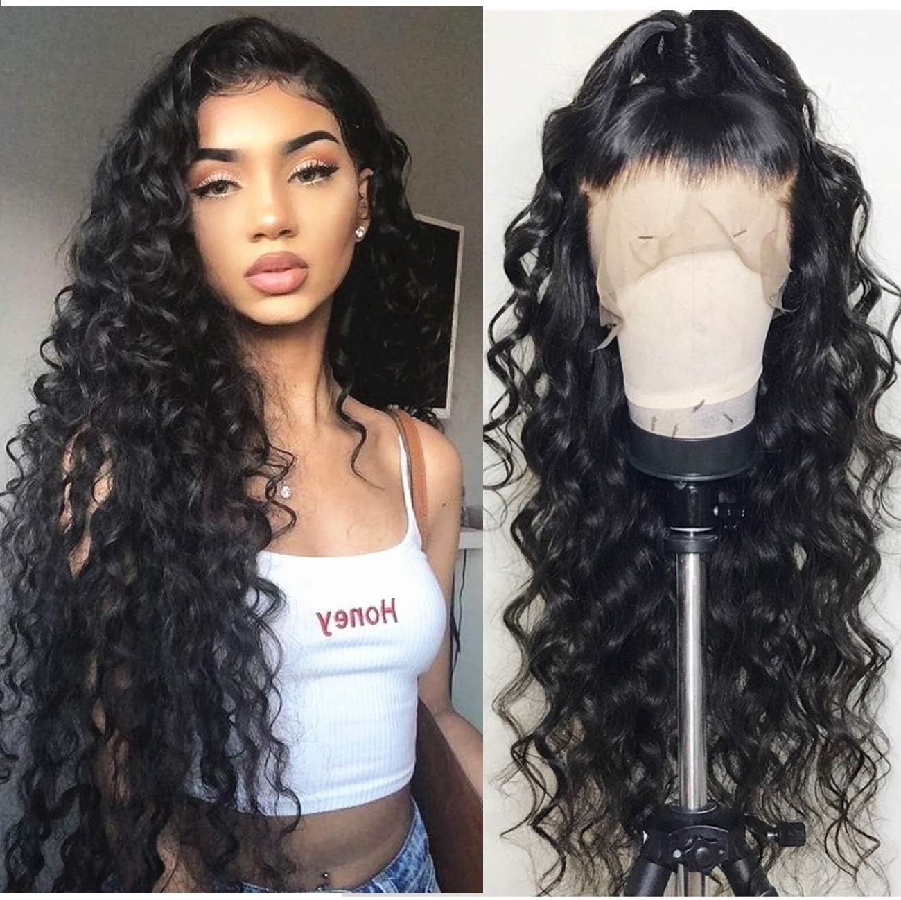 360 Lace Frontal Wig Loose Wave Human Hair Wigs with Baby Hair Pre Plucked Hairline for Black Women 150% Density Natural Color 18 inch
