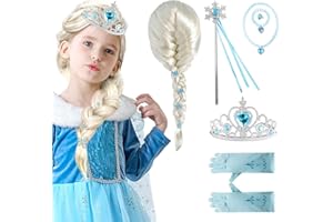 YKYOBFA 7pcs Elsa Wig Frozen Elsa Braid with Princess Tiara Princess Elsa Dress Up Costume Accessories
