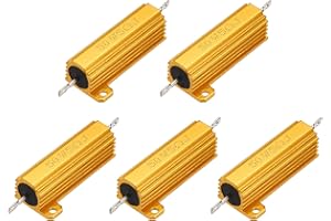 uxcell 5pcs 50W 5 Ohm 5% Aluminum Housing Case Resistor, Wirewound Resistors Screw Tap Chassis Mounted, Gold