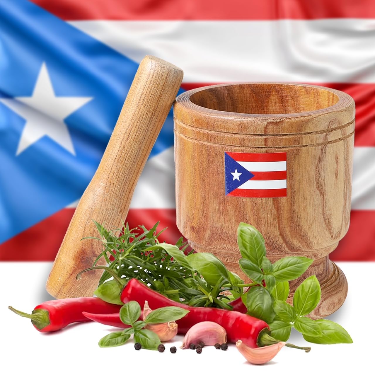 Photo 1 of Puerto Rico Pilon Mortar & Pestle Wide – Full Size for Cooking Authentic Puerto Rican Boricua Food – Must-Have Kitchen Essential
