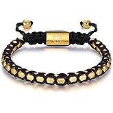 WP WEPICK 18K Gold Plated Bracelets for Men Stainless Steel Handcrafted Adjustable Mens Gold-Plated Bracelet Black Onyx Red Tiger Eye Beads Chain Link Braided Jewelry Gift