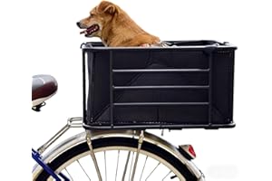 Dog Bike Basket Carrier for Rear Rack, Heavy Duty Bicycle Cargo Basket with Fabric Lining, Quick Mount Clamps, for City Bike 