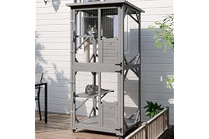 OFIKA Outdoor Catio Cat Enclosure with Waterproof Roof,Platforms,Upgraded Resting Box, 70.4’’cat Houses & Condos on Wheels for Outdoor Patio,Cat Window Box,Scratching Post（Grey0）