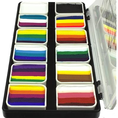 Face Paint Palette Rainbow Split Cakes for One Stroke technique with 12 Popular Professional Color Blocks from Kryvaline Face and Body Art Designed for Children and Face Painting Beginners