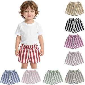 Boys Girls Striped Shorts Toddler Baby Cute Shorts Summer Lightweight Elastic Waisted Pockets Short Pants 3 Months-6 Years