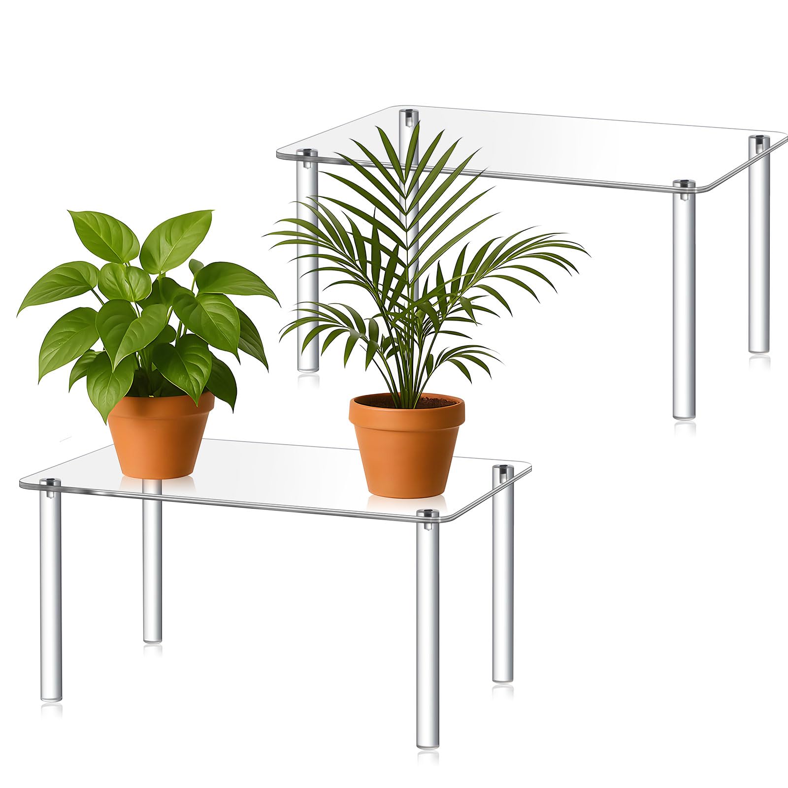Photo 1 of 2 Pcs 16 Inch Extra Large Acrylic Risers Display Stands Rectangular 4-leg Acrylic Plant Stand, 6mm Thick Clear Shelf Riser Display Stands for Decor Collectibles Figures and Item Photography