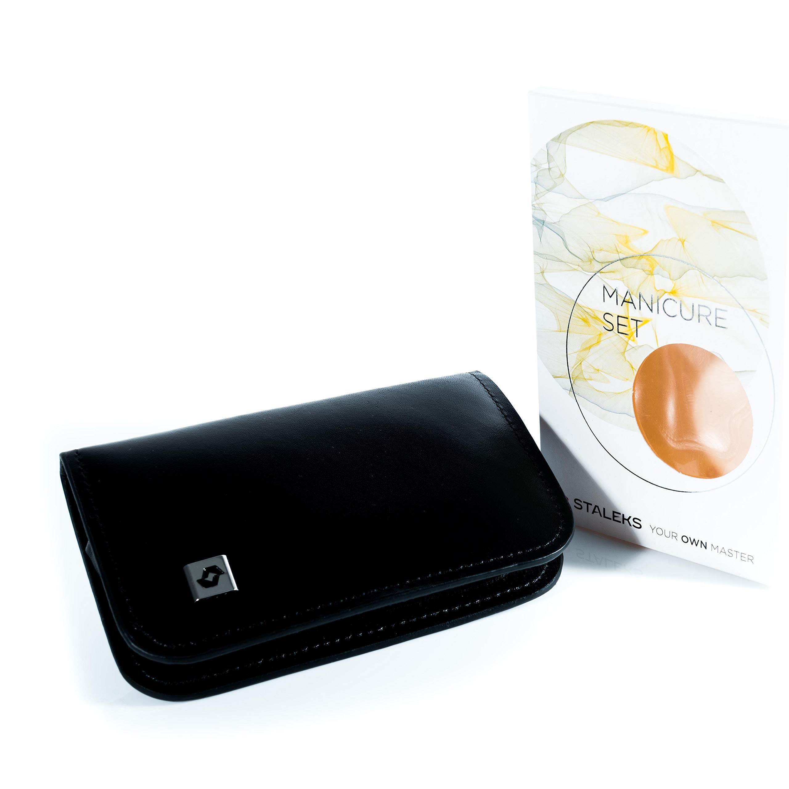 Staleks Manicure Set of 6 pcs - Grooming Kit Real Leather Case (MS09 Black)