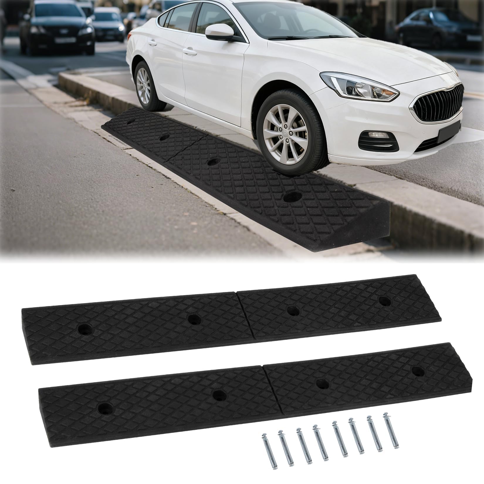 Photo 1 of 2" Curb Ramps for Driveway- PLSER 2" Rubber Curb Driveway Ramp 4410 LBS/2T Capacity Vehicle Ramps for Motorcycle Car Bike Lawn Mowers Mobile,2PCS