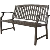 Grand patio 52" Farmhouse Outdoor Bench, Garden Benches with Anti-Rust Aluminum Powder Coated Frame, Faux Wood Grain Finish Frame Patio Bench for Front Porch, Northwoods Brown