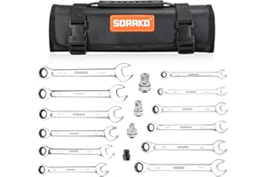 SORAKO 12 Piece Ratcheting Wrench Set, SAE 1/4-13/16 Chrome Vanadium Steel Wrenches, Combination Wrench Set for Car Repair and Household Equipment Repair with Handbag