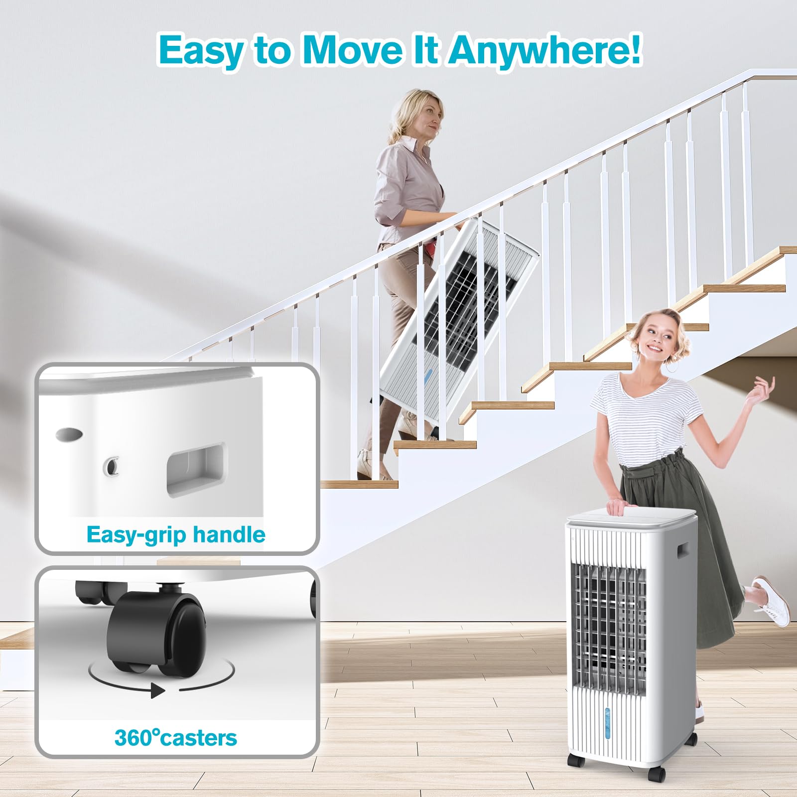 3-in-1 Portable Air Cooler with 4L Water Tank 7.5H Timer, Remote White