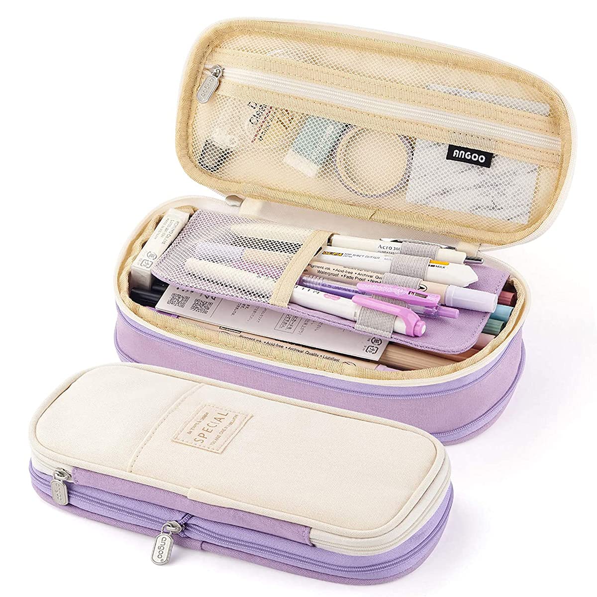 Large Capacity Pencil Case Durable School Student Pen Holder Organizer Stationery Makeup Cosmetic Pouch for KIDS, 22x11cm (Upgraded Version-Purple)