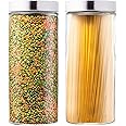 EatNeat Set of 2 Large Glass Food Storage Containers for Pantry Jars - Tall Glass Kitchen Canisters with Sealed Jar Lids for 