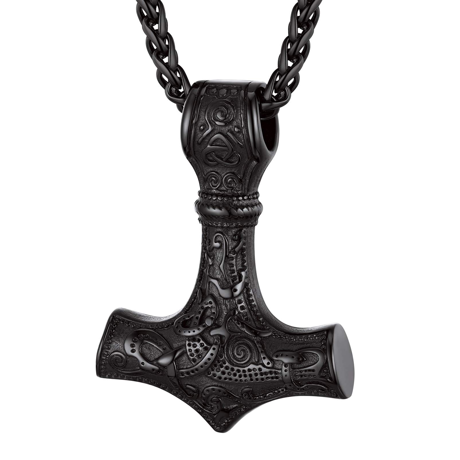 PROSTEEL Necklaces for Men, Viking Mjolnir Hammer Nordic Norse Amulet Stainless Steel Pendant Jewellery Black with Gift Box