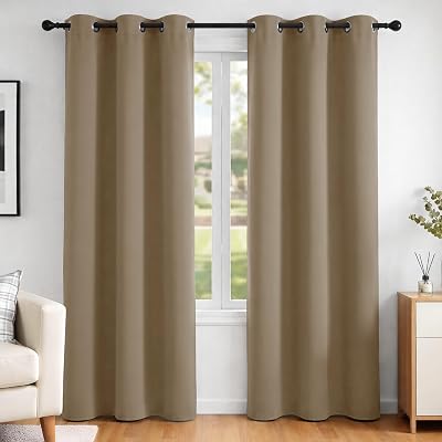 Deconovo Thermal Blackout Curtains Tan Brown 42 x 84 Inch 2 Panels Eyelet