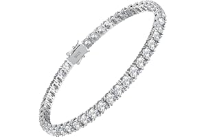 Wm Wonder Mojo Moissanite Tennis Bracelet,10.5-14 Carats Lab Grown Diamond Tennis Bracelet for Women 18k White Gold Plated 925 Sterling Silver Men's Bracelet 3-4mm D Color VVS1 Round Cut Moissanite Bracelet for Women Men Jewelry Gift