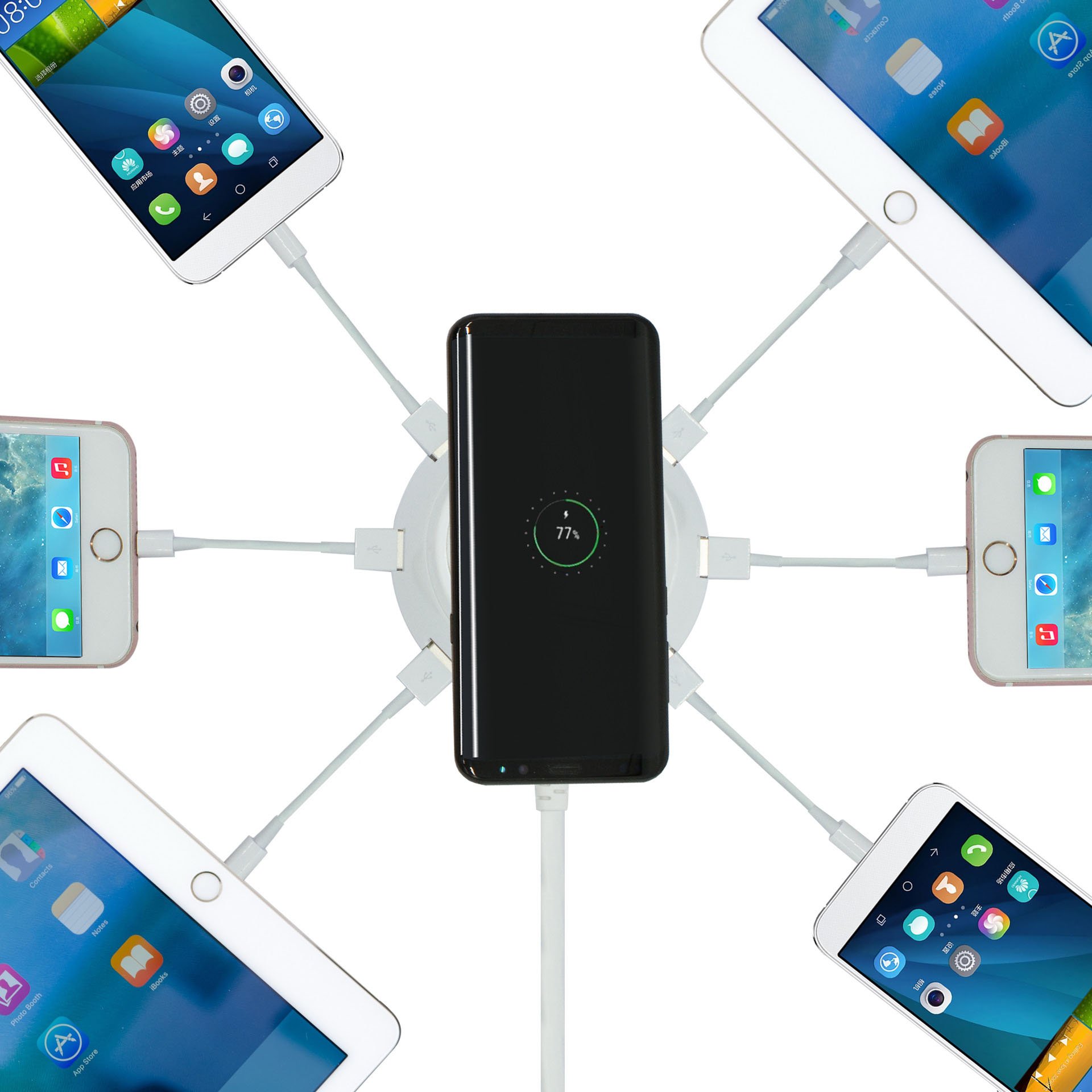 Q1T5 Wireless Charger with 6 USB Charging Match All Phone Models QI Wireless Charging (6 USB + Wireless Charger with 2 Surprise Gifts)