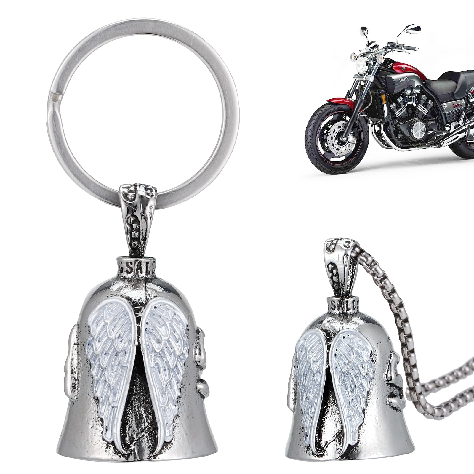 Zocipro 2Pcs Motorcycle Guardian Bell, Angel Guardian Riding Bell with Chain, Stainless Steel Motorcycle Bells Luck Charm, Motorcycle Accessories Gifts for Man Husband